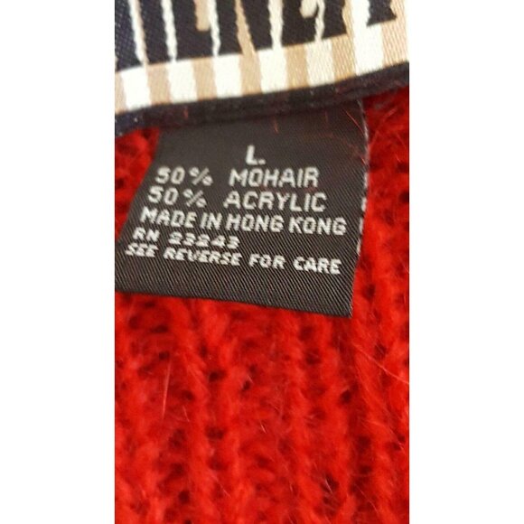 Womens Vintage Longline Open Cardigan Sweater Heavy Mohair Acrylic Fuzzy Red - Picture 9 of 10